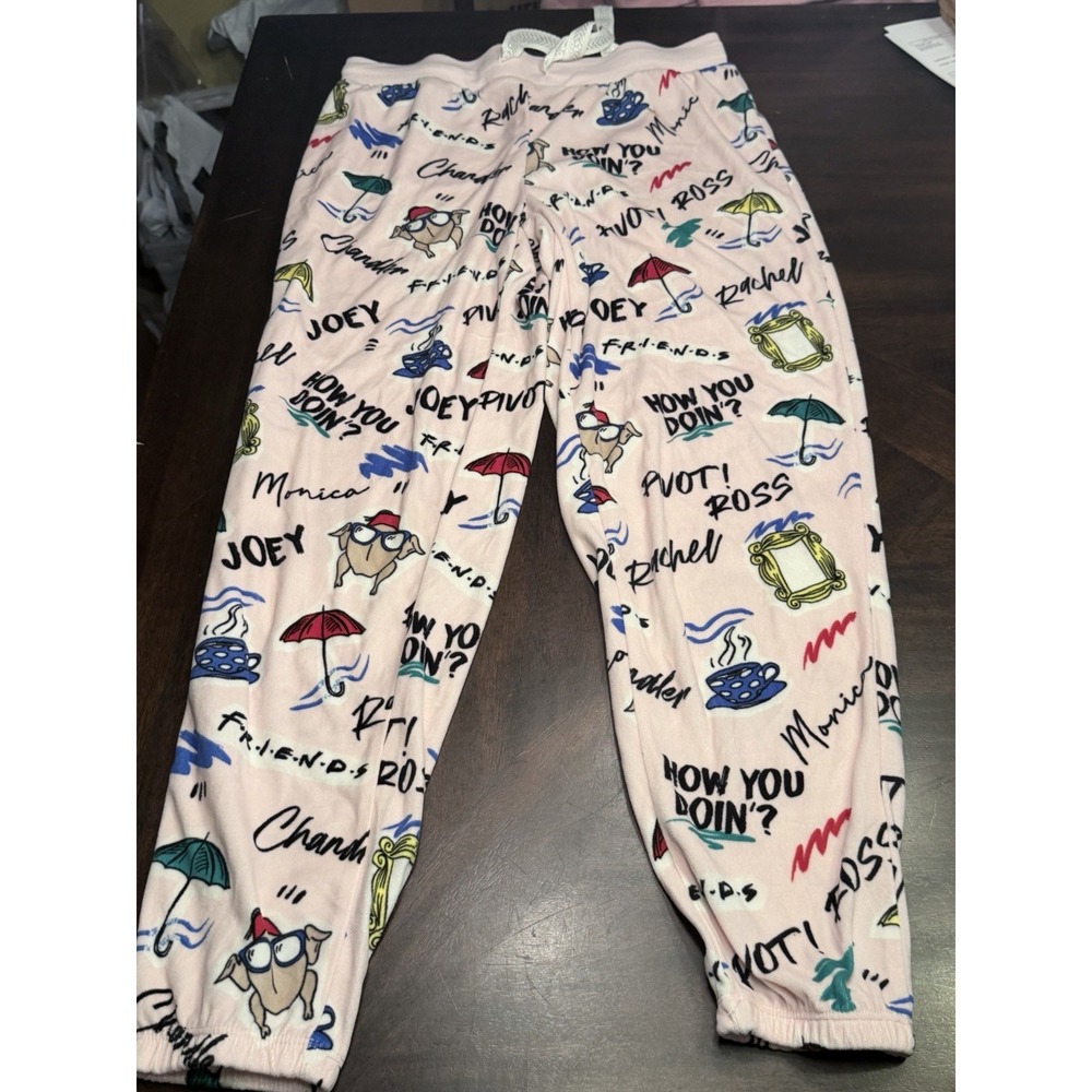 Women's Friends Theme Pink Plush Fleece Jogger Pajama Pants Small 4/6